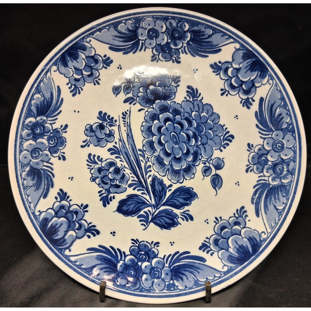 Delft Blauw Handpainted Floral Plate Made in Holland Blue White Ceramic 6.25in